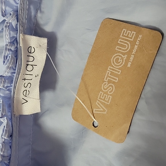 NWT Vestique Light Blue Ruffle Wrap Size Small Dress - Picture 2 of 7